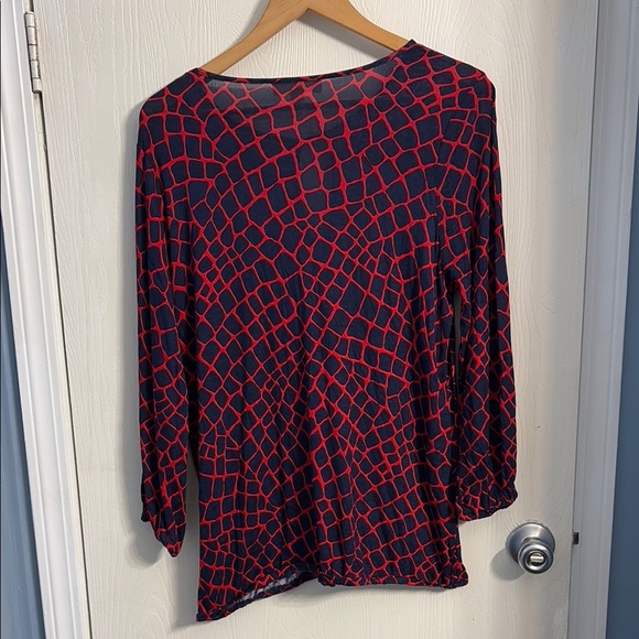 Michael Kors Blue and Red Graphic 3/4 Sleeve Blouse - Picture 9 of 9